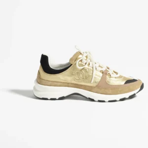 Laminated Calfskin & Suede Calfskin  Gold, Beige & Black