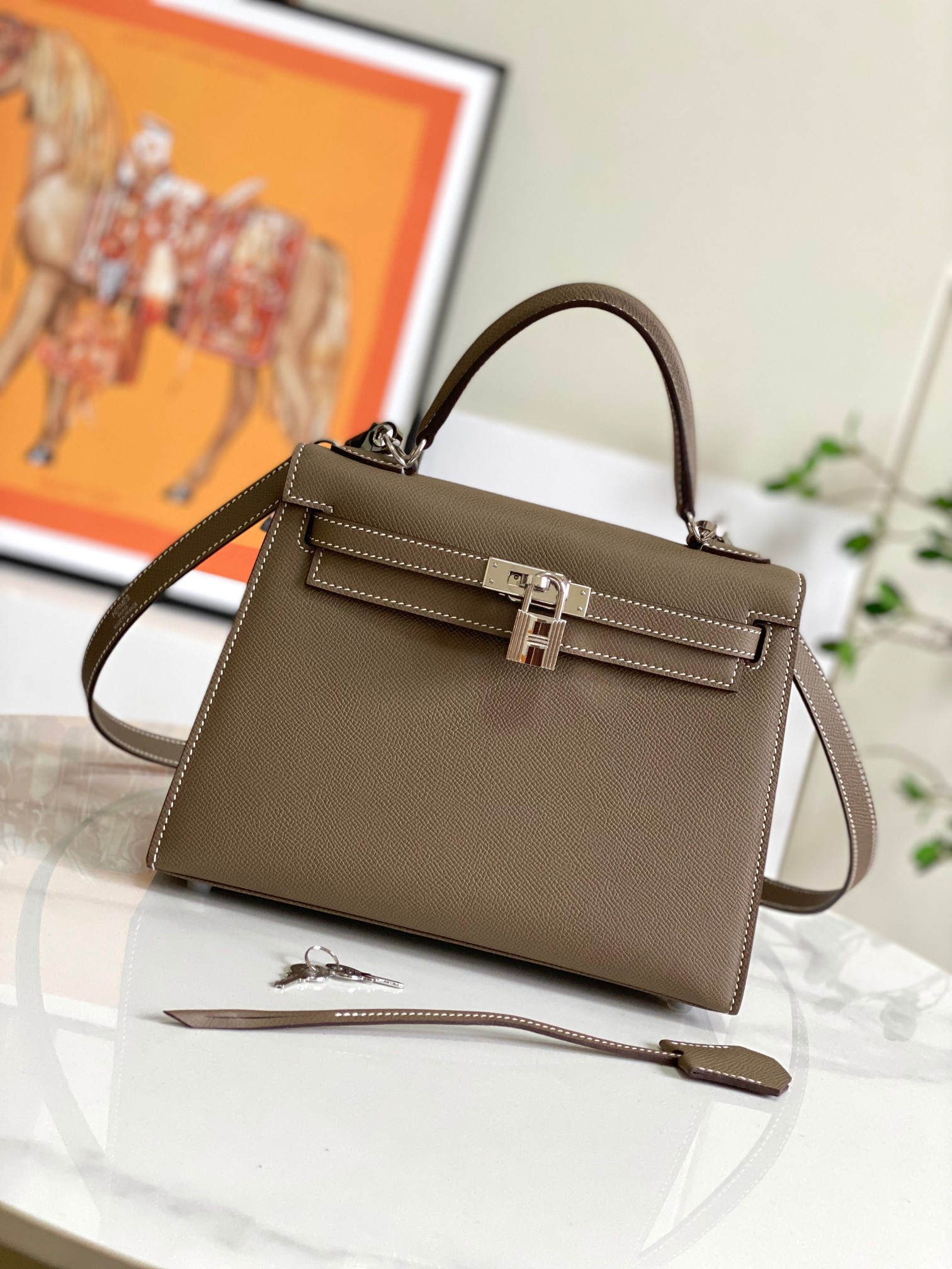 Hermès Kelly 25 Sellier Etoupe Epsom Gold HW