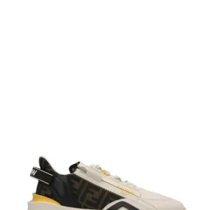Fendi Men's Flow Vitello Leather & Tonal Logo Jacquard Sneakers