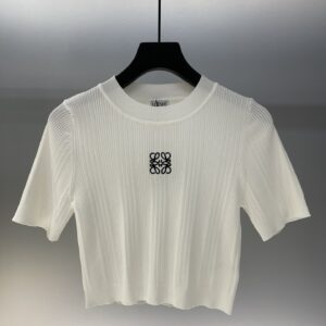 White LW Embroidered Logo Short-Sleeve Cropped Knit Top.