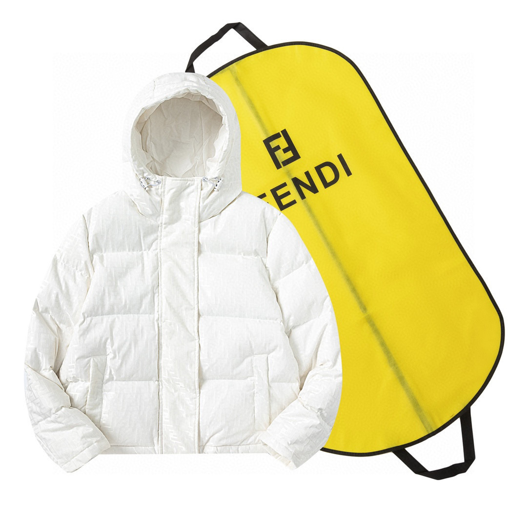 Fendi All-over Monogram Pattern Hooded Down Jacket White