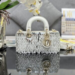 Lady D-Joy 22 Mini Bag – Silver Embroidered Beads