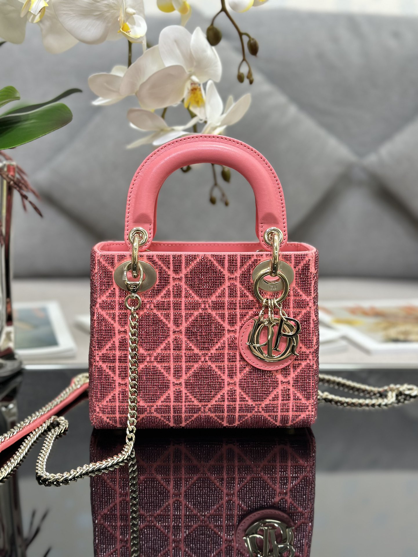 Lady Dior – Mini Pink Embroidered Beaded Bag