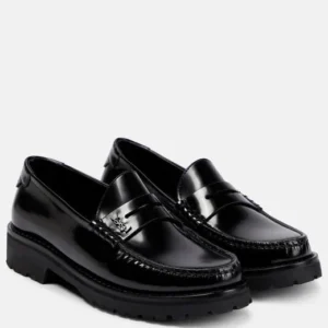 Saint Laurent Women's Black Leather Moccasin Penny Loafers
