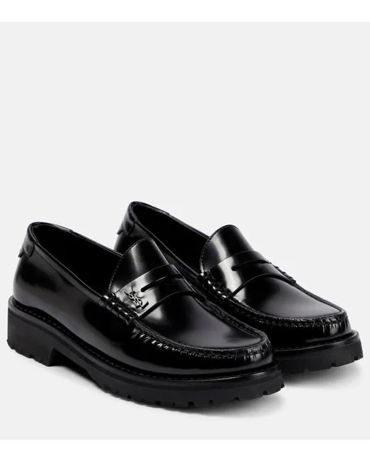 Saint Laurent Women's Black Leather Moccasin Penny Loafers