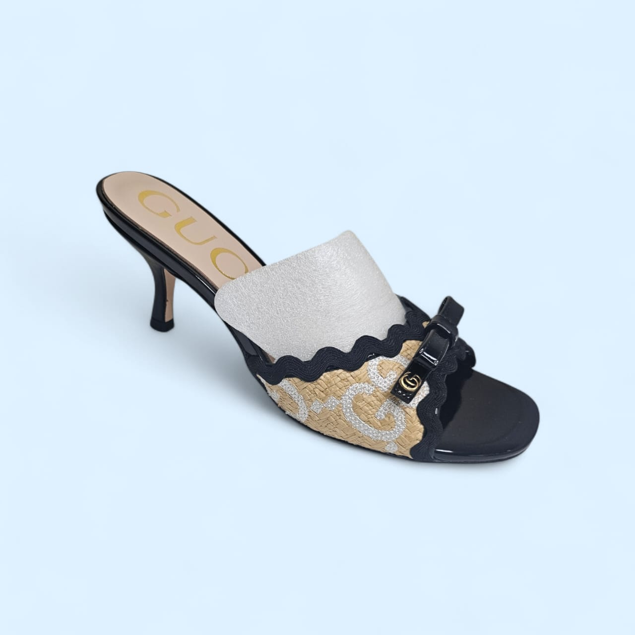 Luxury Woven Raffia Buckle Heel Mule – Black (Size 37) - Image 3