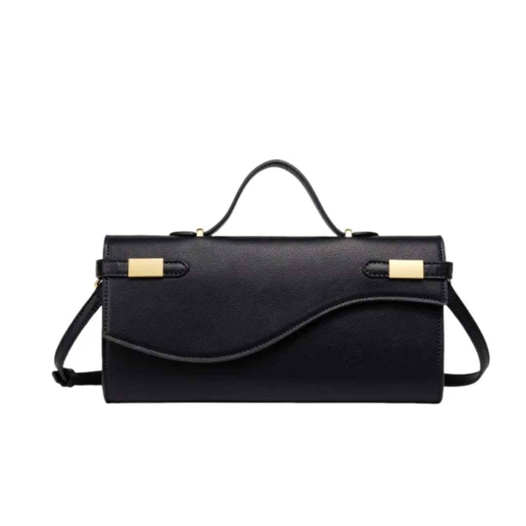 Elegant White Wave-Flap Handbag with Gold Hardware – Structured Top-Handle & Crossbody Bag for Women