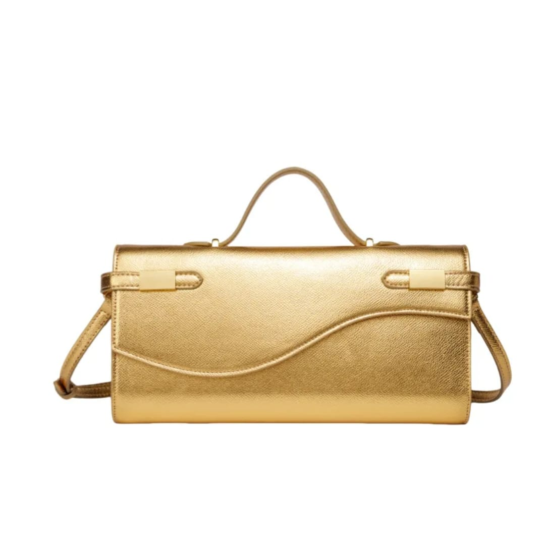 Elegant White Wave-Flap Handbag with Gold Hardware – Structured Top-Handle & Crossbody Bag for Women - Image 3